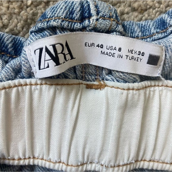 Zara light blue belted paperbag denim shorts Sz 8 - Picture 5 of 6
